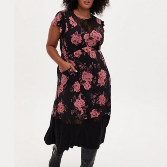 NWT Torrid Midi Studio Knit & Lace Dress 3x - Picture 2 of 3